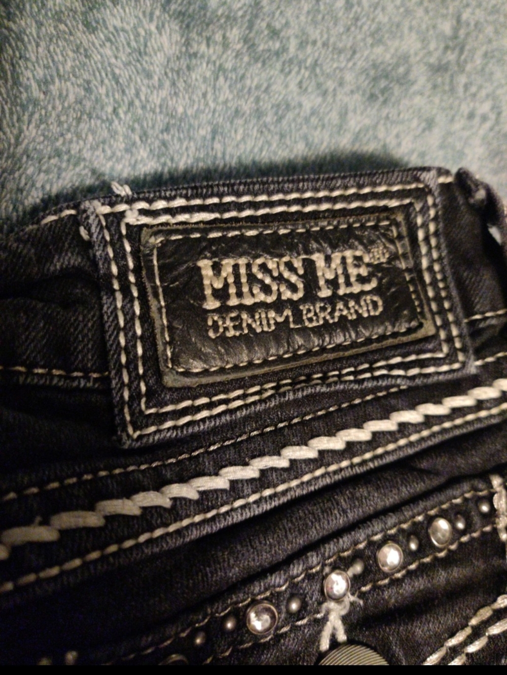 Miss Me Black Denim Jeans with White Stitching